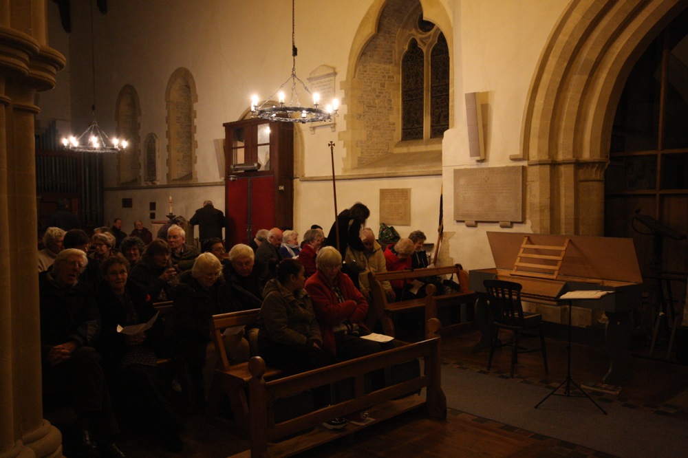The audience come well wrapped up for the December concert in West Hanney, 2012